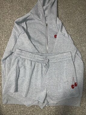 Gray Cherry Hoodie & Shorts Set